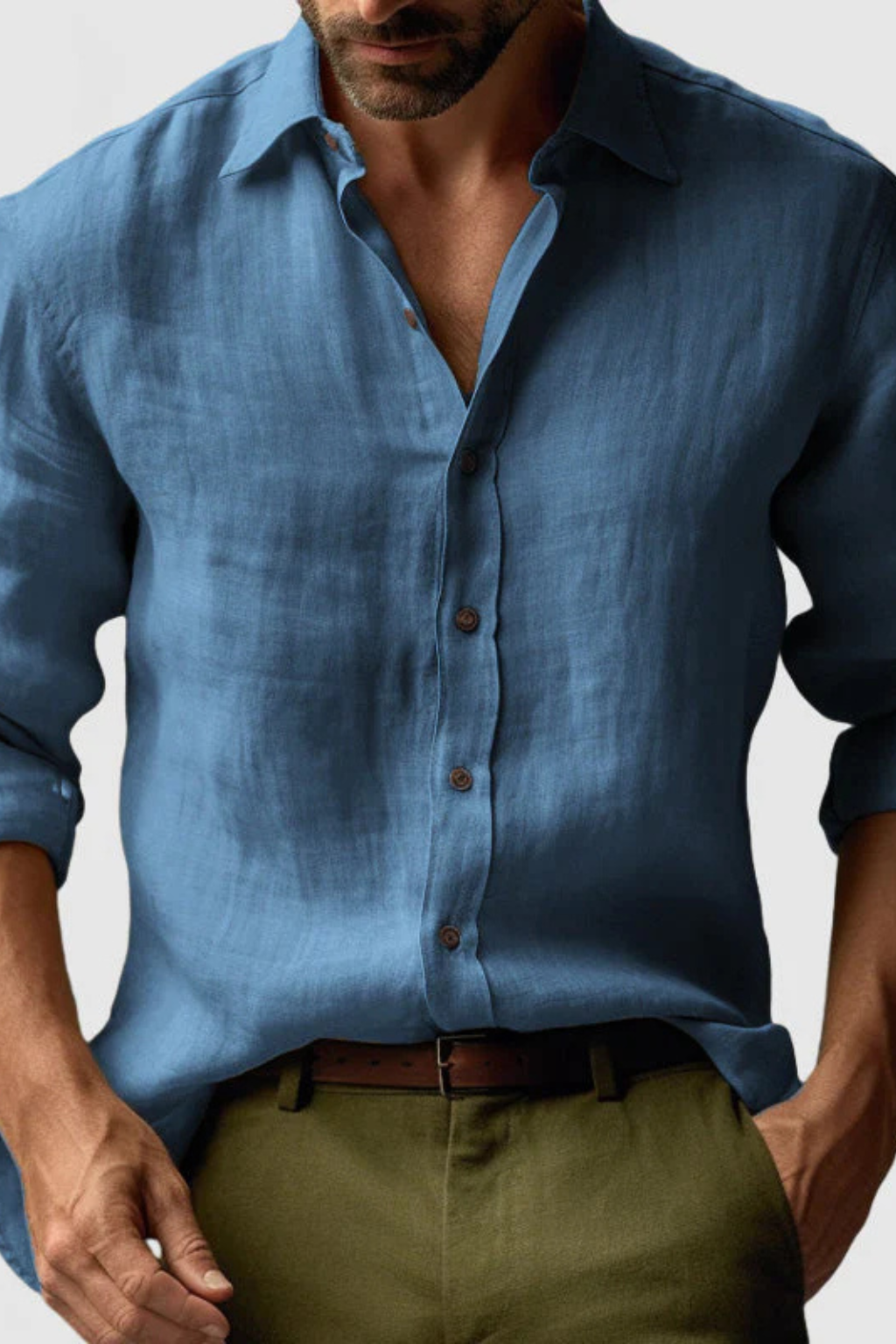 Men's Light Blue Button Front Casual Shirt