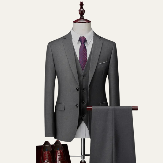 Men's Apricot Slim Fit Formal Three Piece Suit in Grey