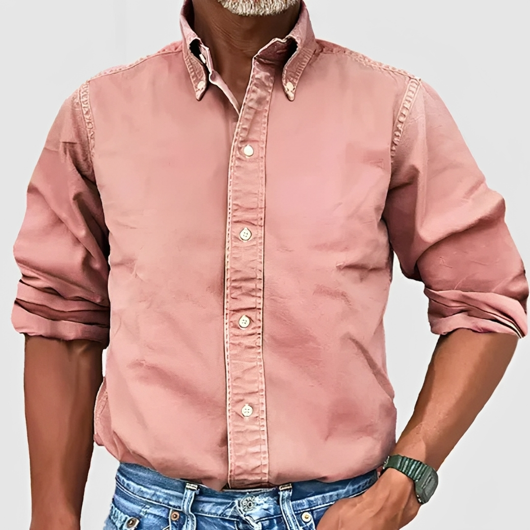 Men's Beige Long Sleeve Shirt in Pink