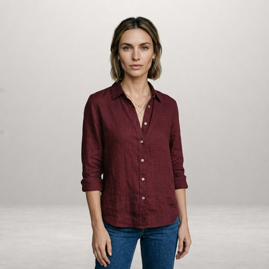 Women's Relaxed Fit Button Front Casual Shirt in Red