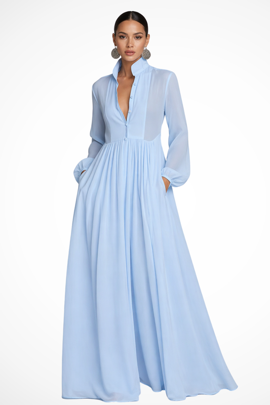 Women's Long Sleeve Patch Pocket Maxi Dress
