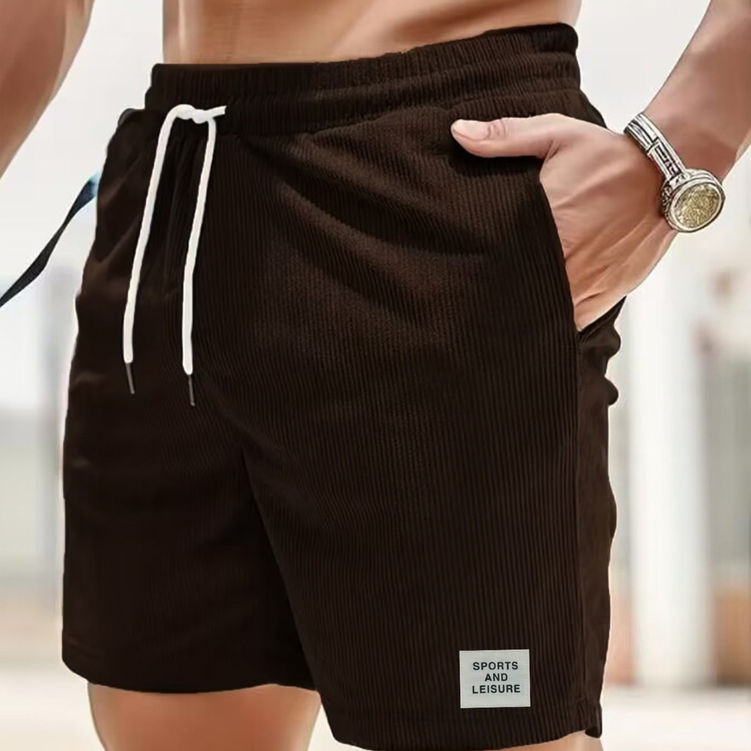 Men's Relaxed Fit Drawstring Textured Adjustable Shorts in Coffee