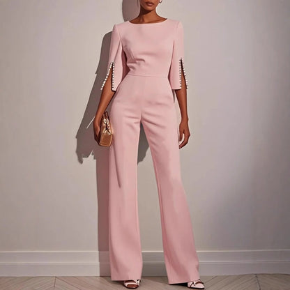Women's Wide Leg Pearl Detail Jumpsuit