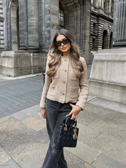 Women's Beige Button Front Blazer view 4