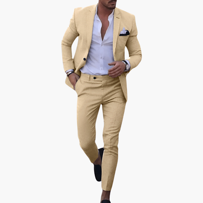 Men's Slim Fit Formal Two Piece Set in Sand Beige