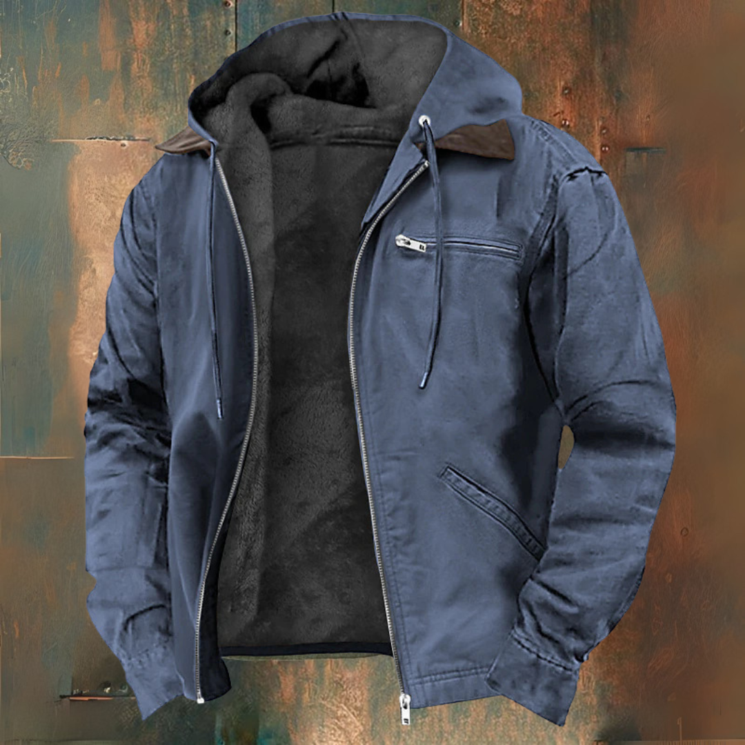 Men's Green Hooded Winter Coat in Blue