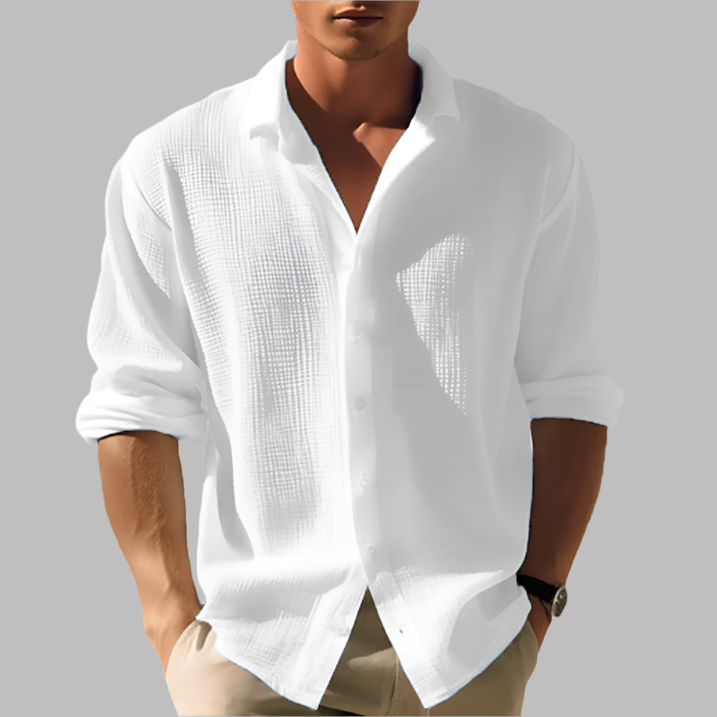 Men's Blue Long Sleeve Casual Shirt in White