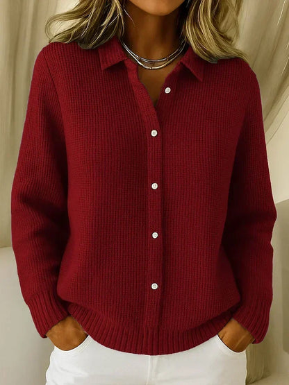 Women's Collared Button Front Knitted Cardigan view 3