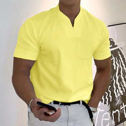 Men's Classic Fit V Neck Short Sleeve Casual T Shirt in Yellow