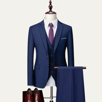 Men's Apricot Slim Fit Formal Three Piece Suit in Navy Blue