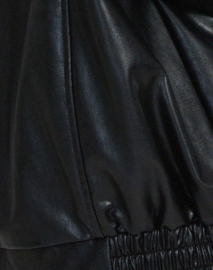 Women's Oversized Collared Faux Leather Bomber Jacket view 9