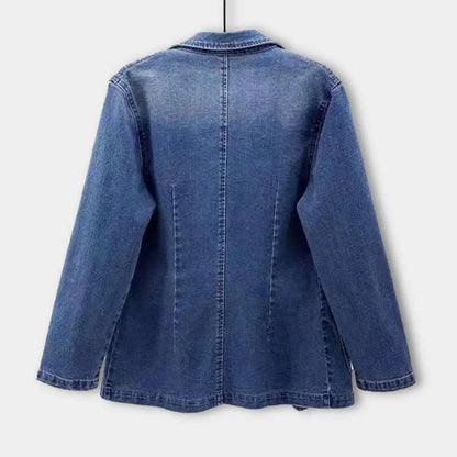 Women's Lapel Collar Blue Bomber Jacket view 7