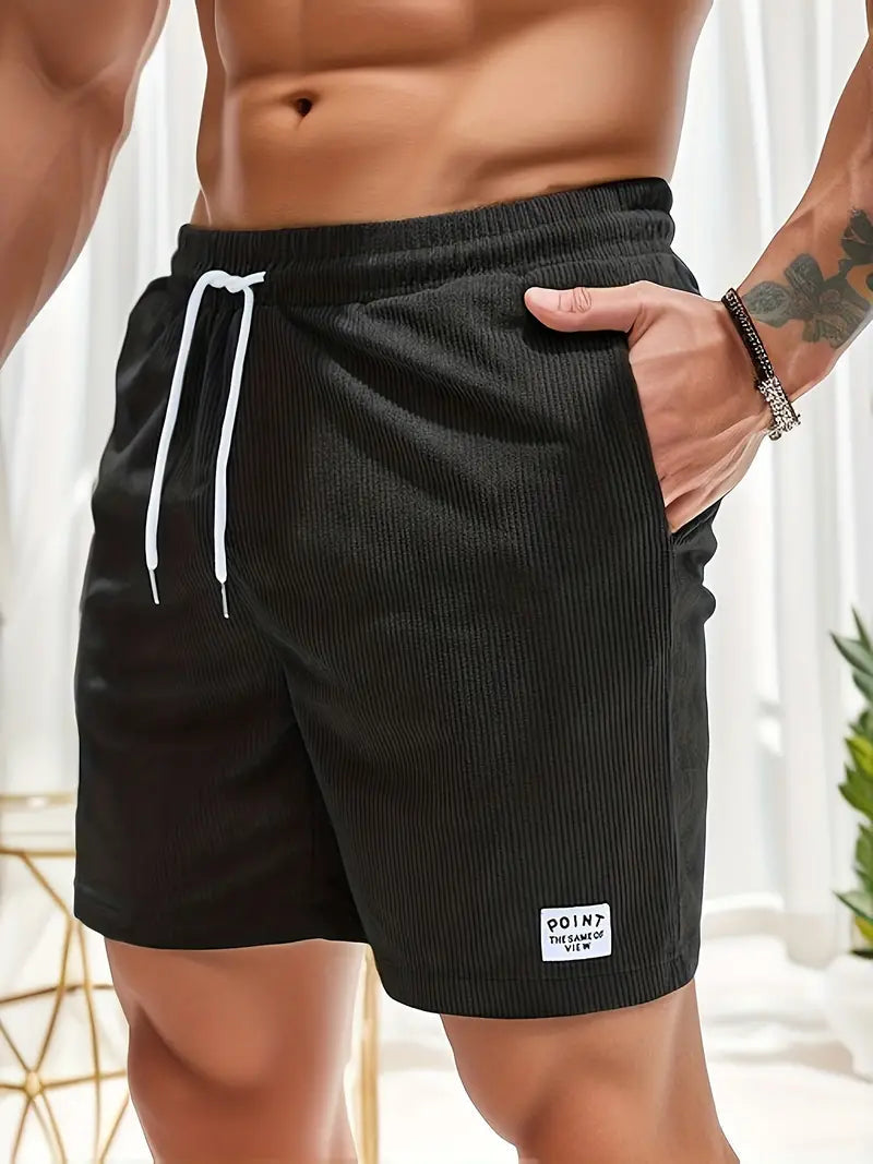 Men's Drawstring Quick Dry Patch Pocket Casual Swim Shorts in Black