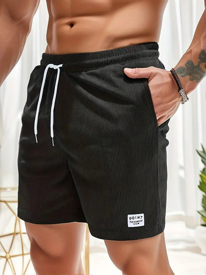 Men's Drawstring Quick Dry Patch Pocket Casual Swim Shorts in Black