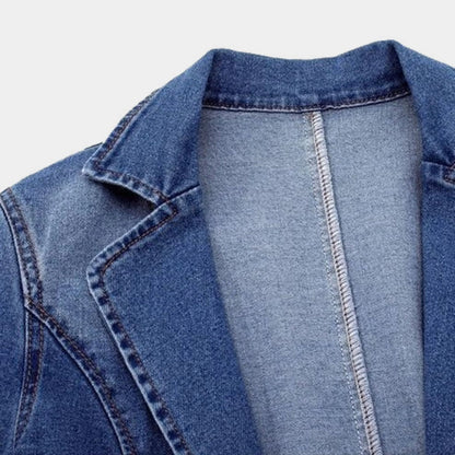 Women's Lapel Collar Blue Bomber Jacket view 6