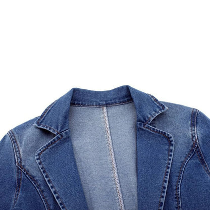 Women's Lapel Collar Blue Bomber Jacket view 5