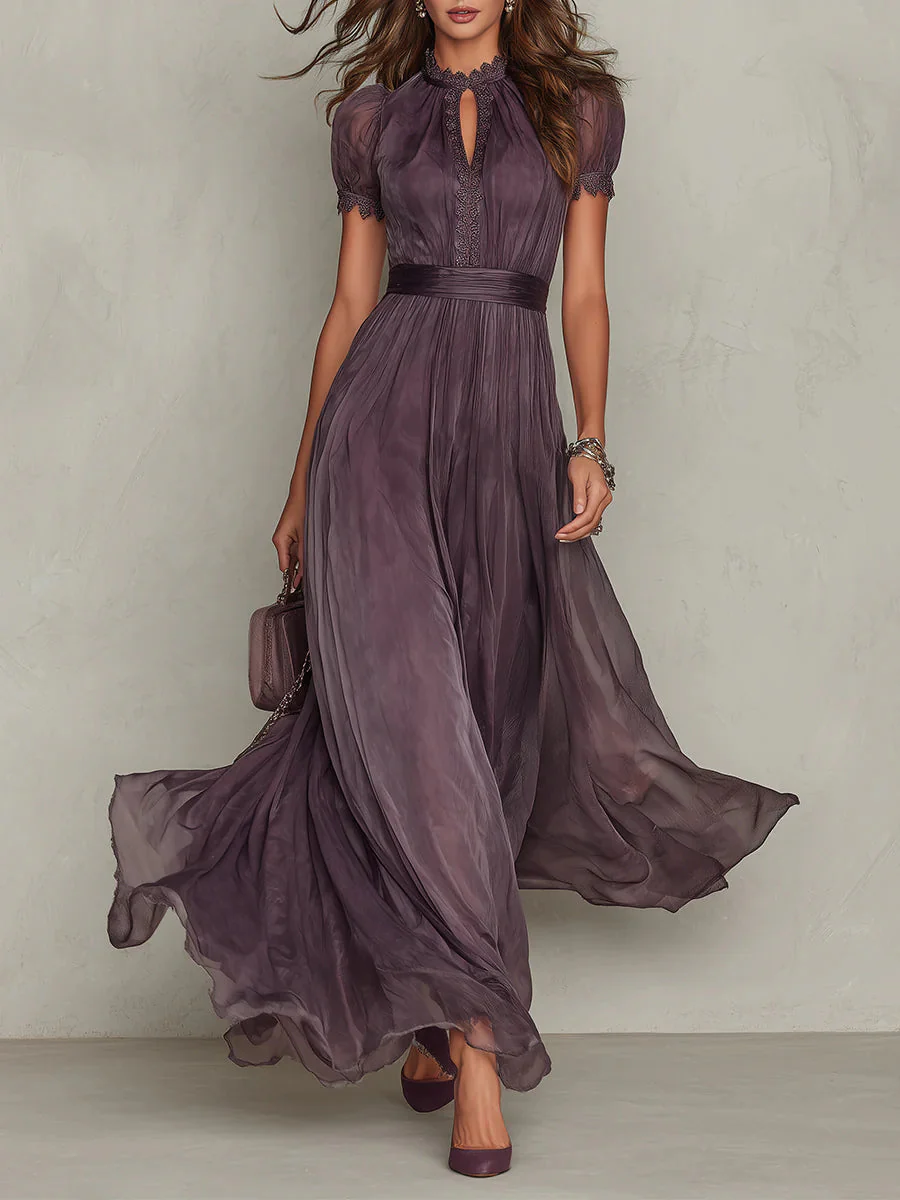 Women's High Neck Maxi Dress in Purple