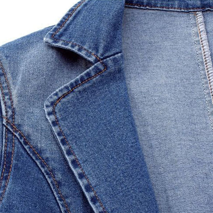 Women's Lapel Collar Blue Bomber Jacket view 4