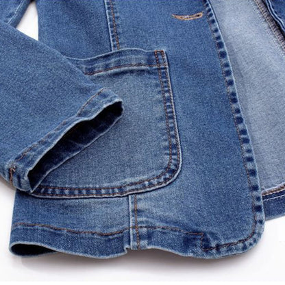 Women's Lapel Collar Blue Bomber Jacket view 3