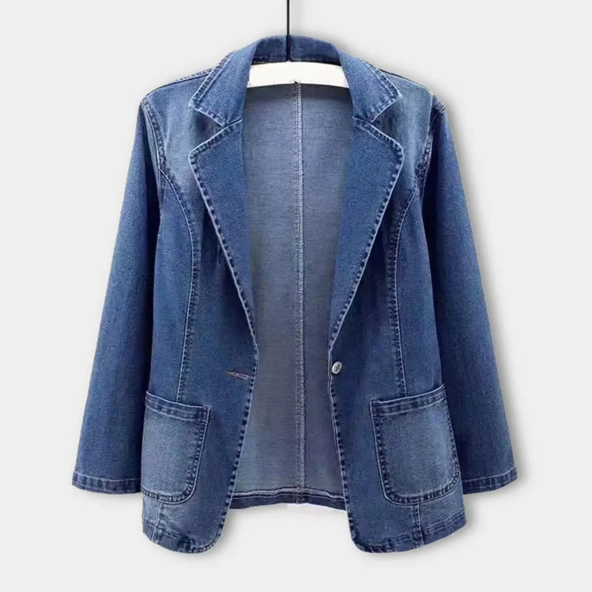 Women's Lapel Collar Blue Bomber Jacket