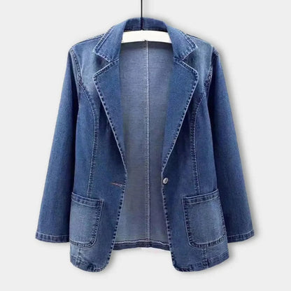 Women's Lapel Collar Blue Bomber Jacket