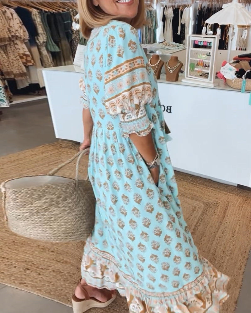 Women's Printed V Neck Maxi Dress view 3
