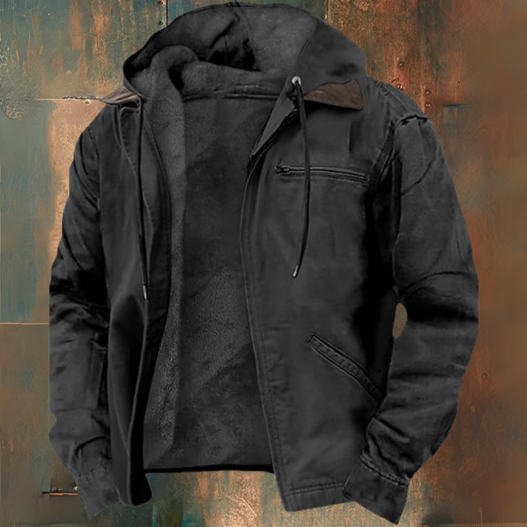 Men's Green Hooded Winter Coat in Black