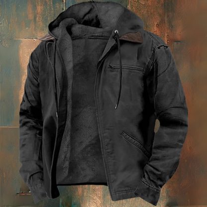Men's Green Hooded Winter Coat in Black