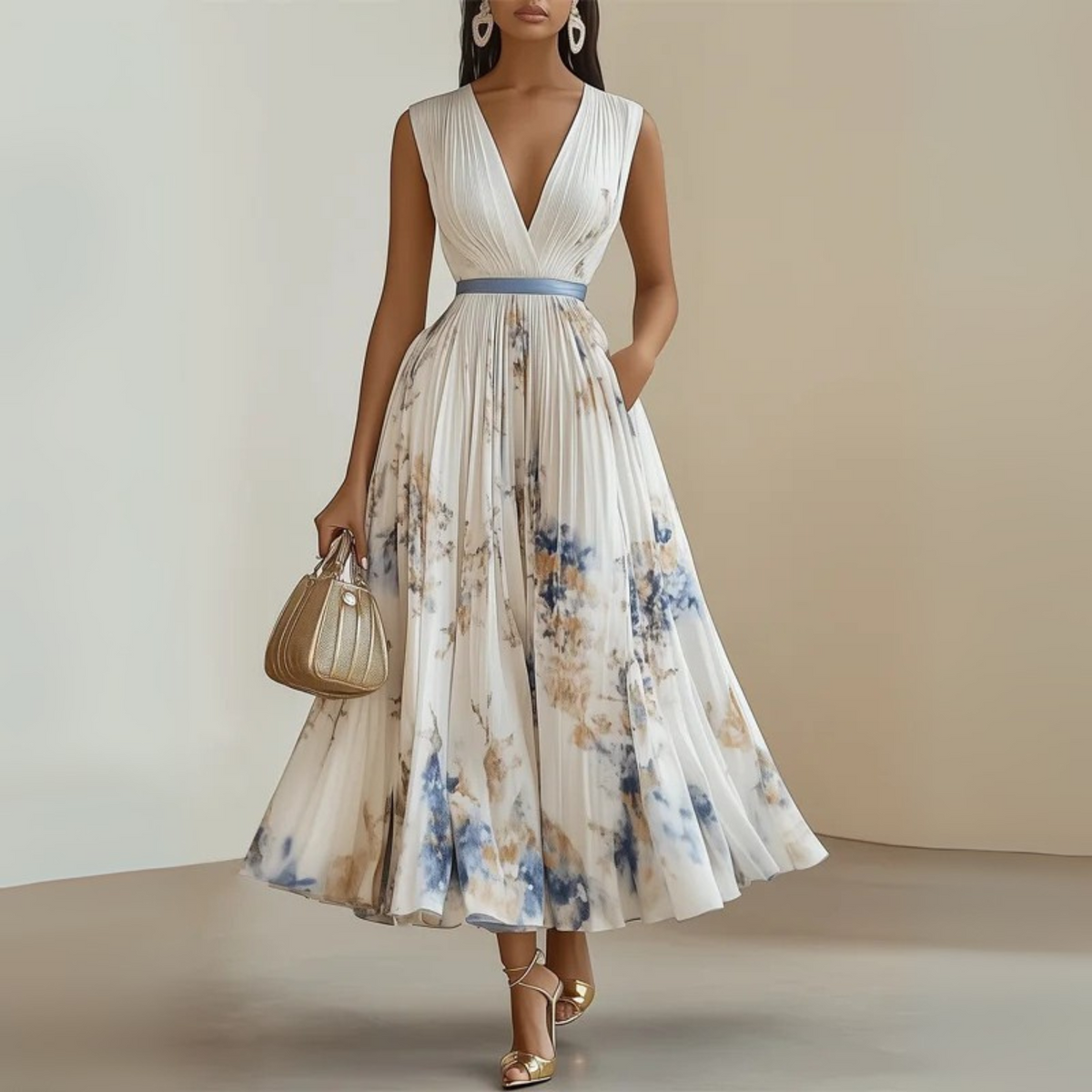 Women's V Neck Sleeveless Midi Dress view 2