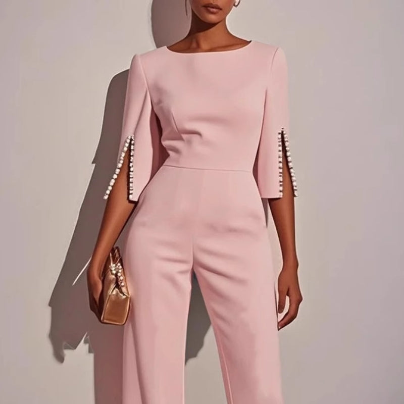 Women's Wide Leg Pearl Detail Jumpsuit in Pink