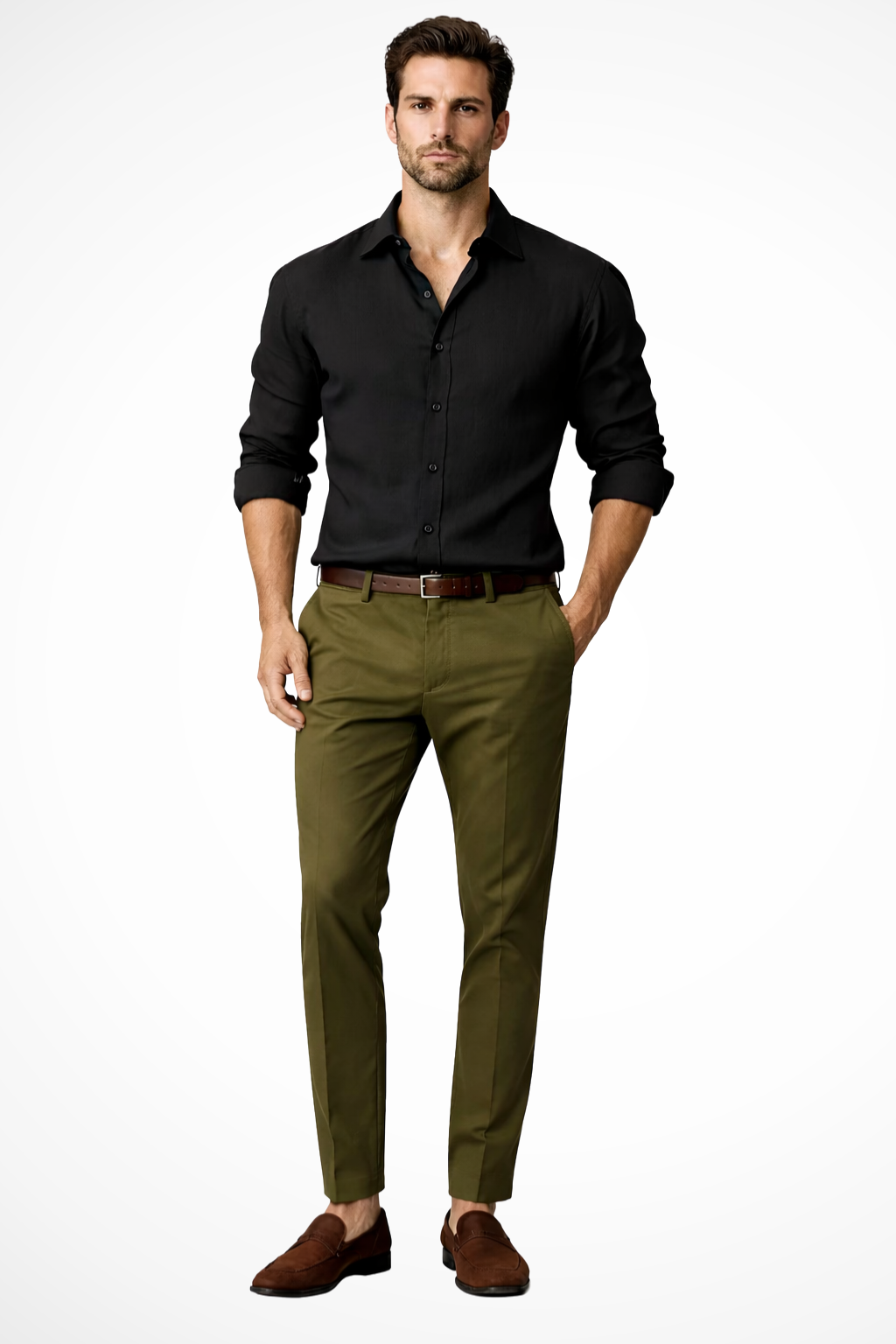 Men's Light Blue Button Front Casual Shirt in Black