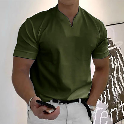 Men's Classic Fit V Neck Short Sleeve Casual T Shirt in Green