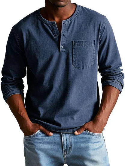 Men's Long Sleeve Casual Shirt in Navy Blue