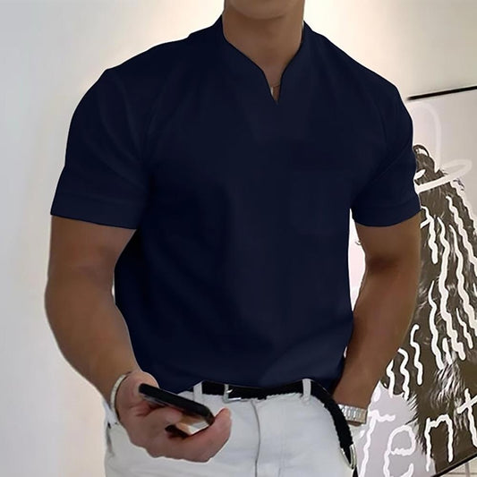 Men's Classic Fit V Neck Short Sleeve Casual T Shirt in Blue