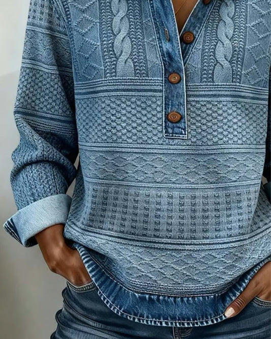 Women's Collared Button Neck Patterned Knitted Jumper view 2