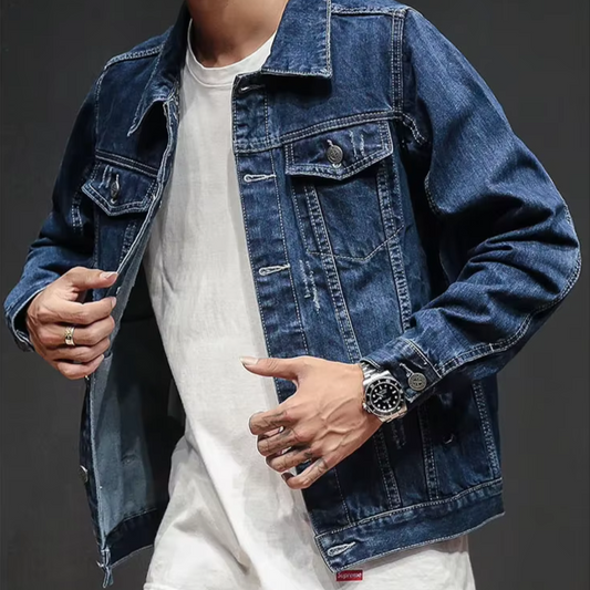 Men's Dark Blue Denim Jacket in Dark Blue