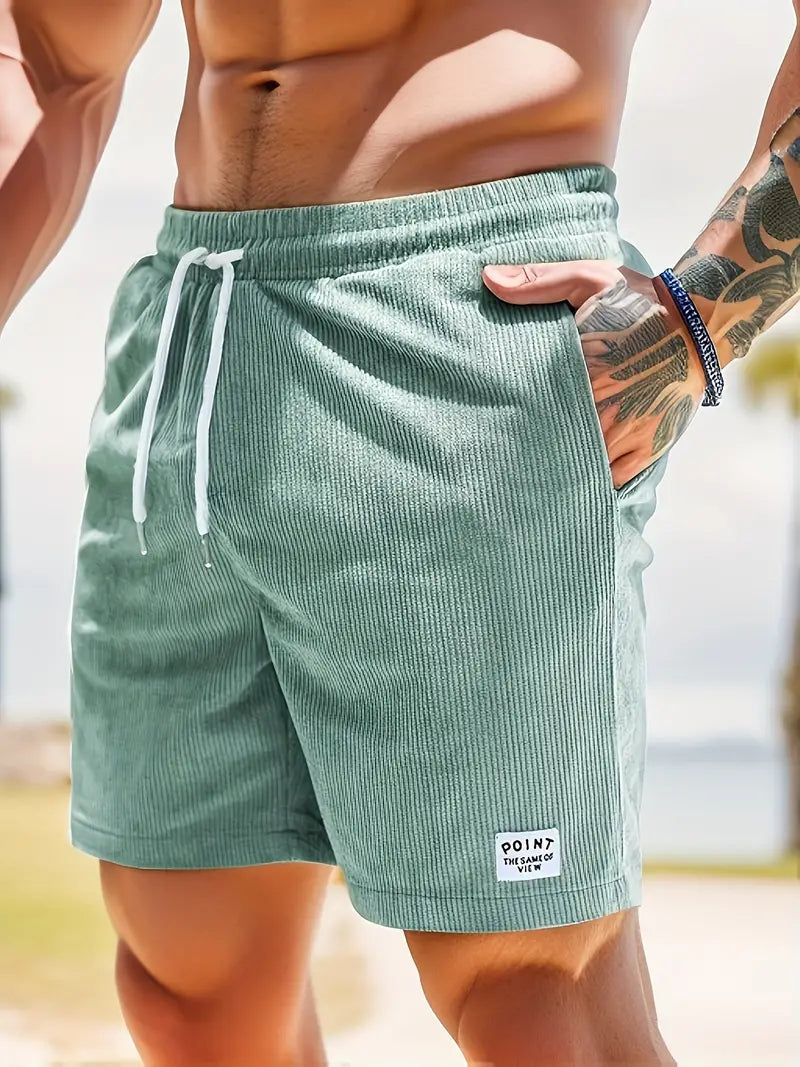 Men's Drawstring Quick Dry Patch Pocket Casual Swim Shorts in Cyan