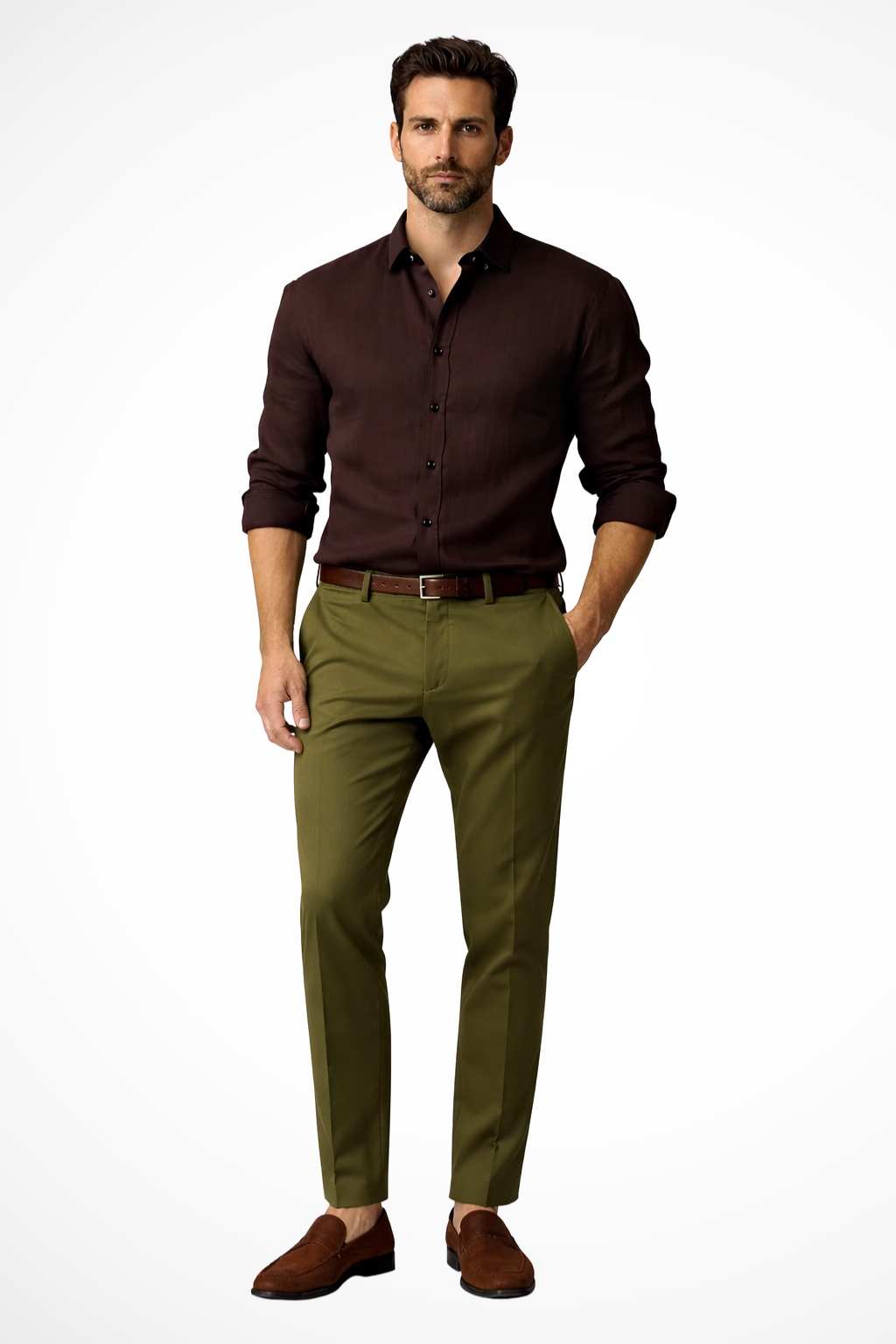 Men's Light Blue Button Front Casual Shirt in Coffee