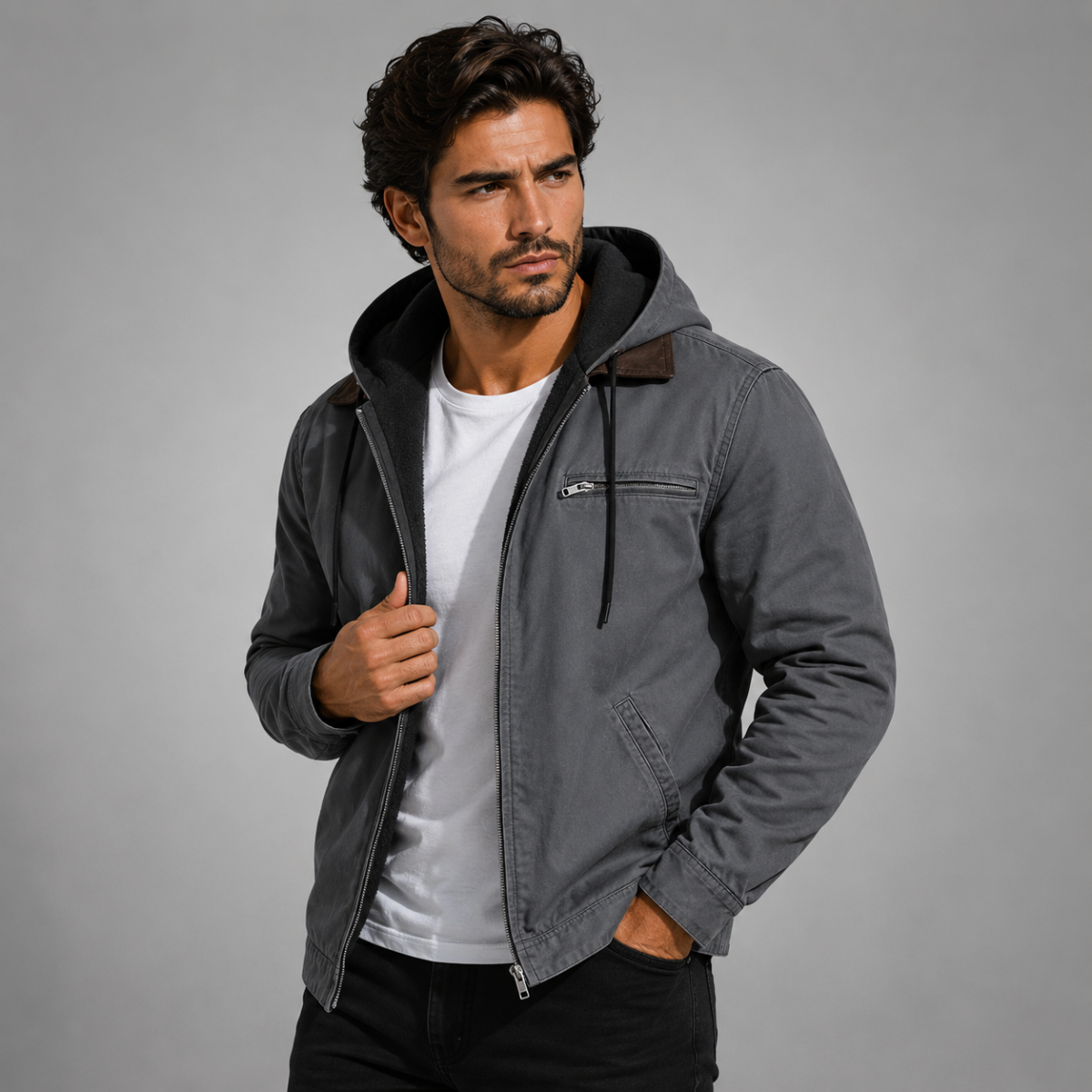 Men's Hooded Fleece Lined Winter Coat