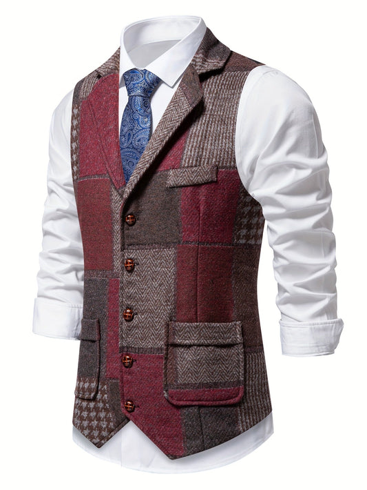 Men's Single Breasted Patchwork Gilet
