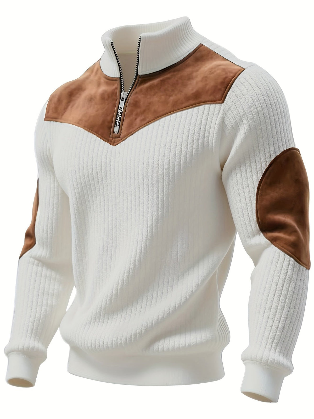 Men's Ribbed Knitted Half Zip Vintage Jumper in White