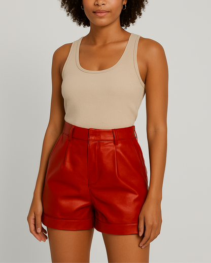 Women's Black High Waisted Faux Leather Tailored Shorts