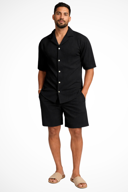 Men's Short Sleeve Two Piece Set in Black