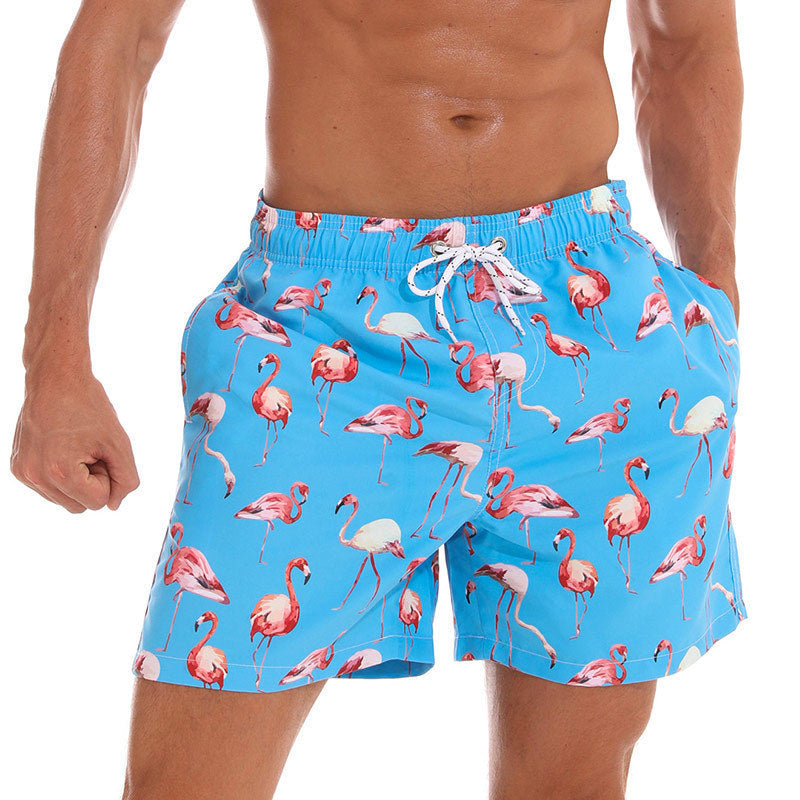 Men's Printed Drawstring Quick Dry Swim Shorts in Light Blue