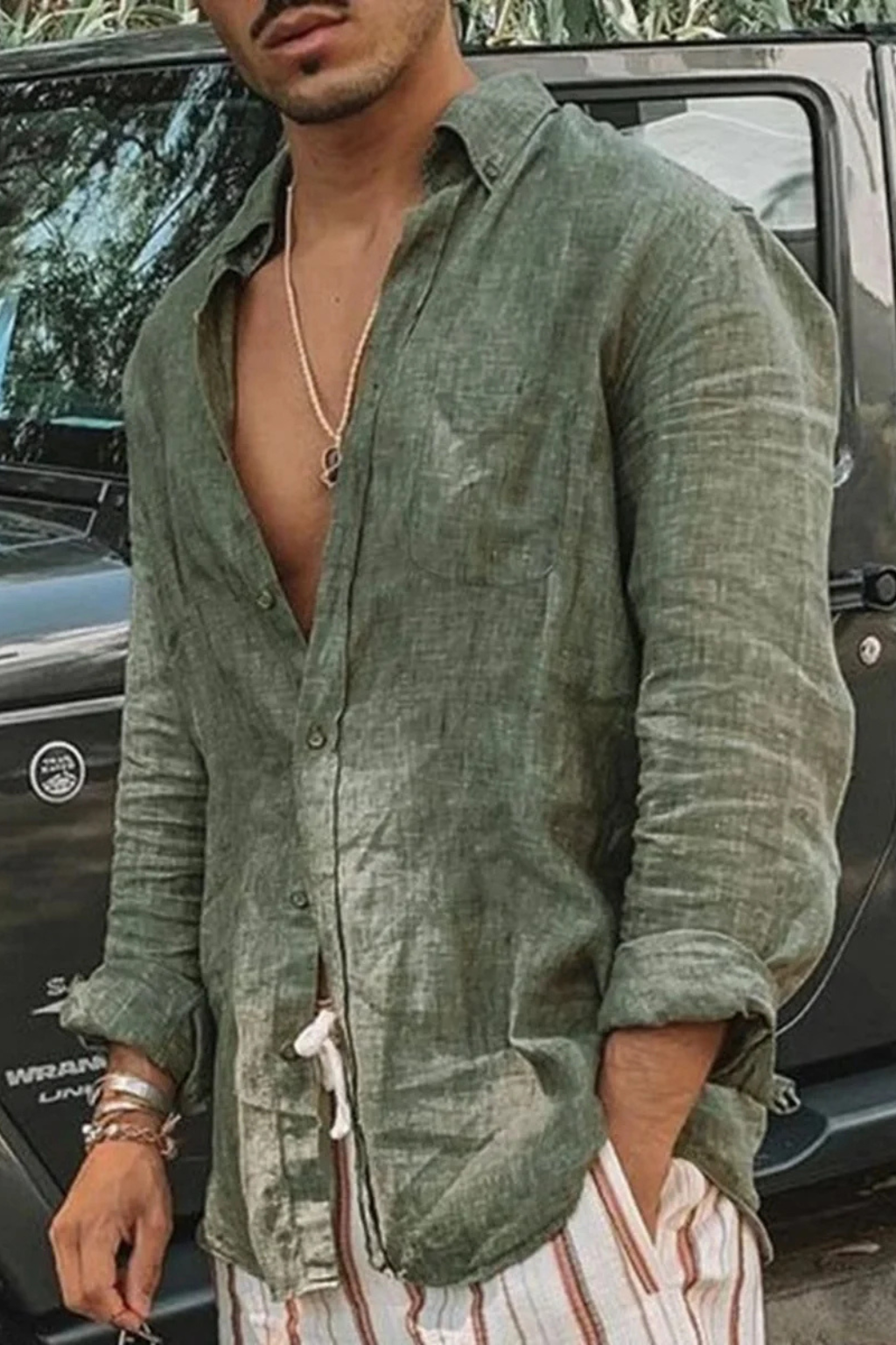 Men's Green Relaxed Fit Long Sleeve Shirt