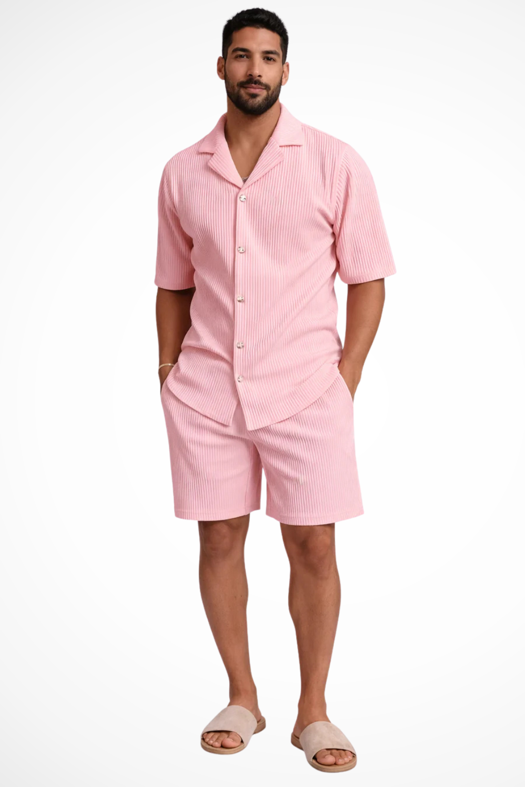 Men's Short Sleeve Two Piece Set in Pink