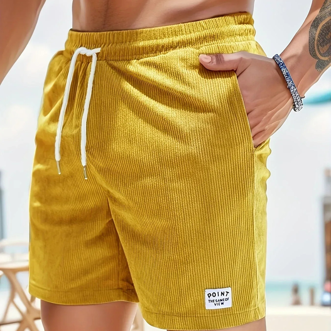 Men's Relaxed Fit Drawstring Textured Adjustable Shorts in Yellow