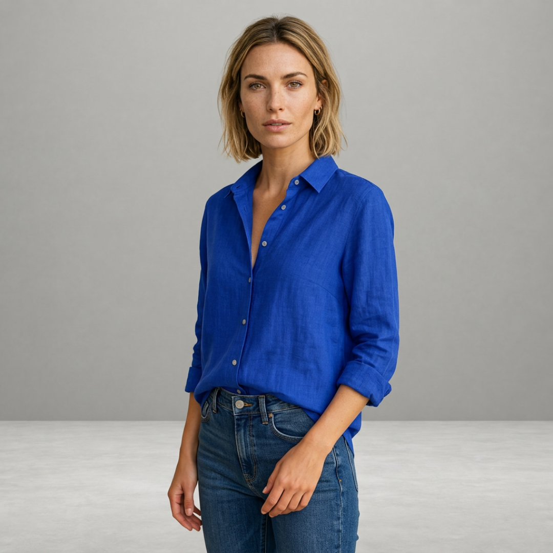Women's Relaxed Fit Button Front Casual Shirt in Blue