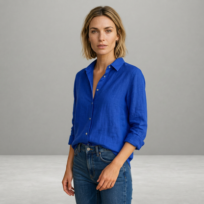 Women's Relaxed Fit Button Front Casual Shirt in Blue
