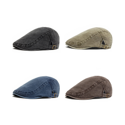 Men's Retro Buckle Strap Denim Flat Cap view 9